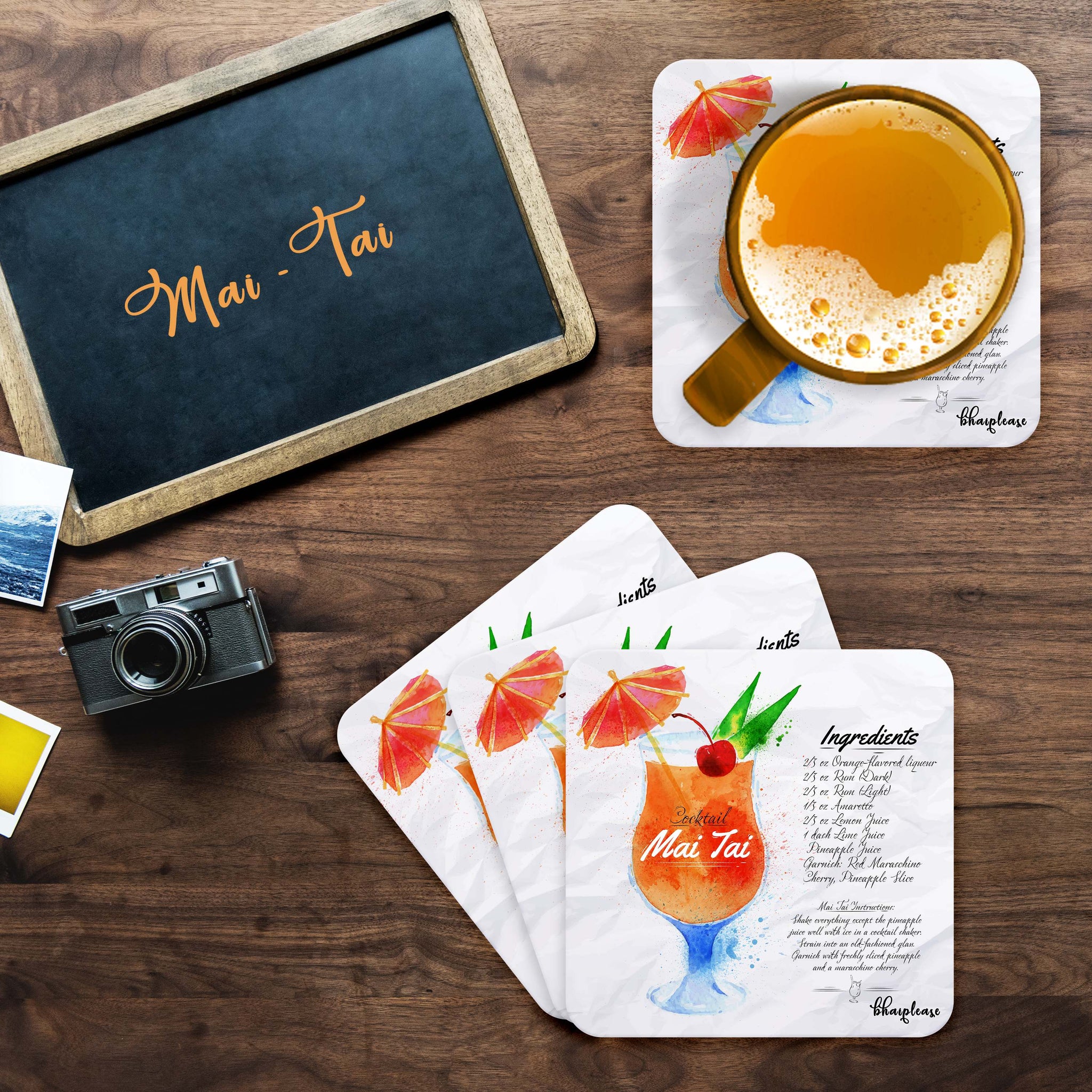 Mai Tai (White) Wooden Coaster