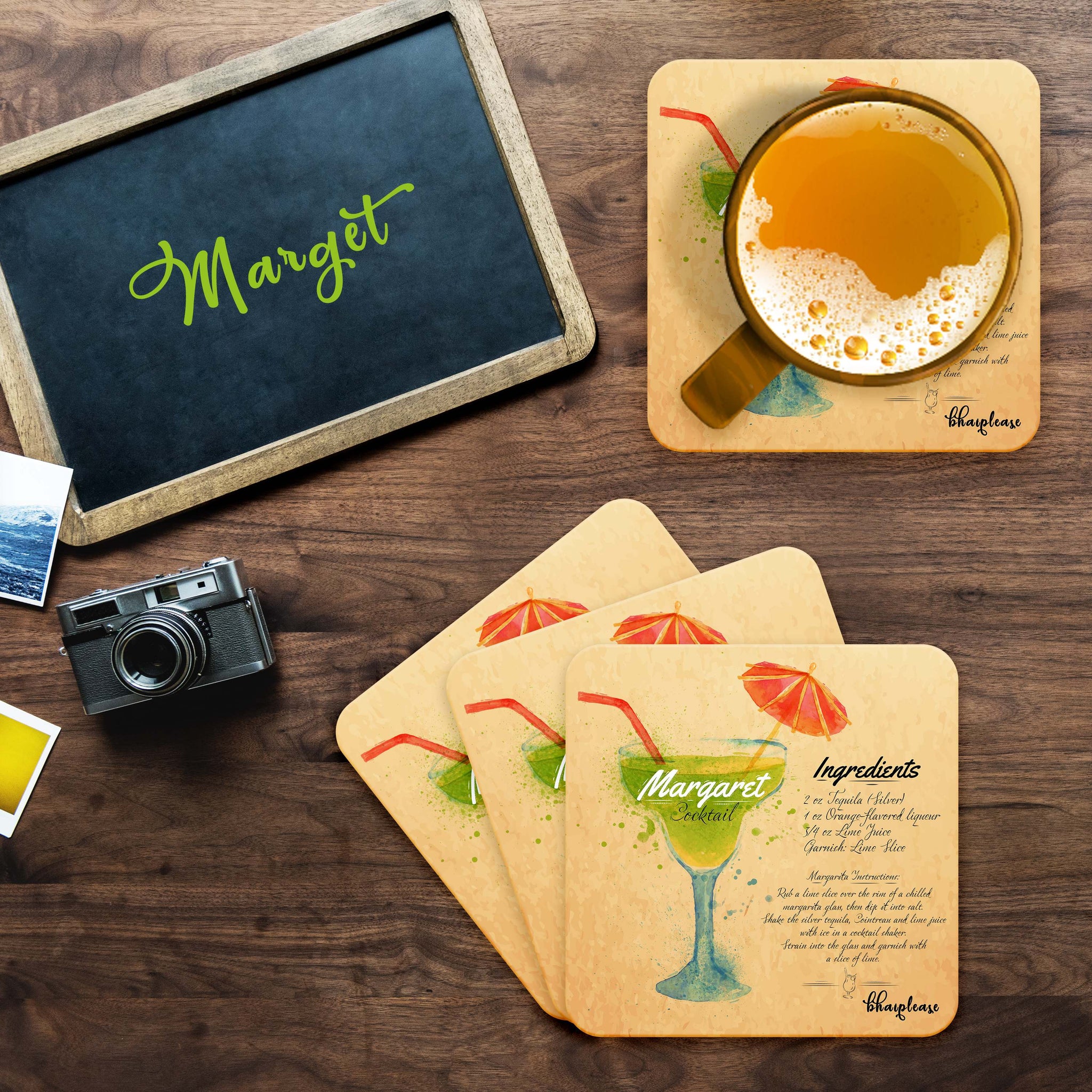 Margarita (Yellow) Wooden Coaster