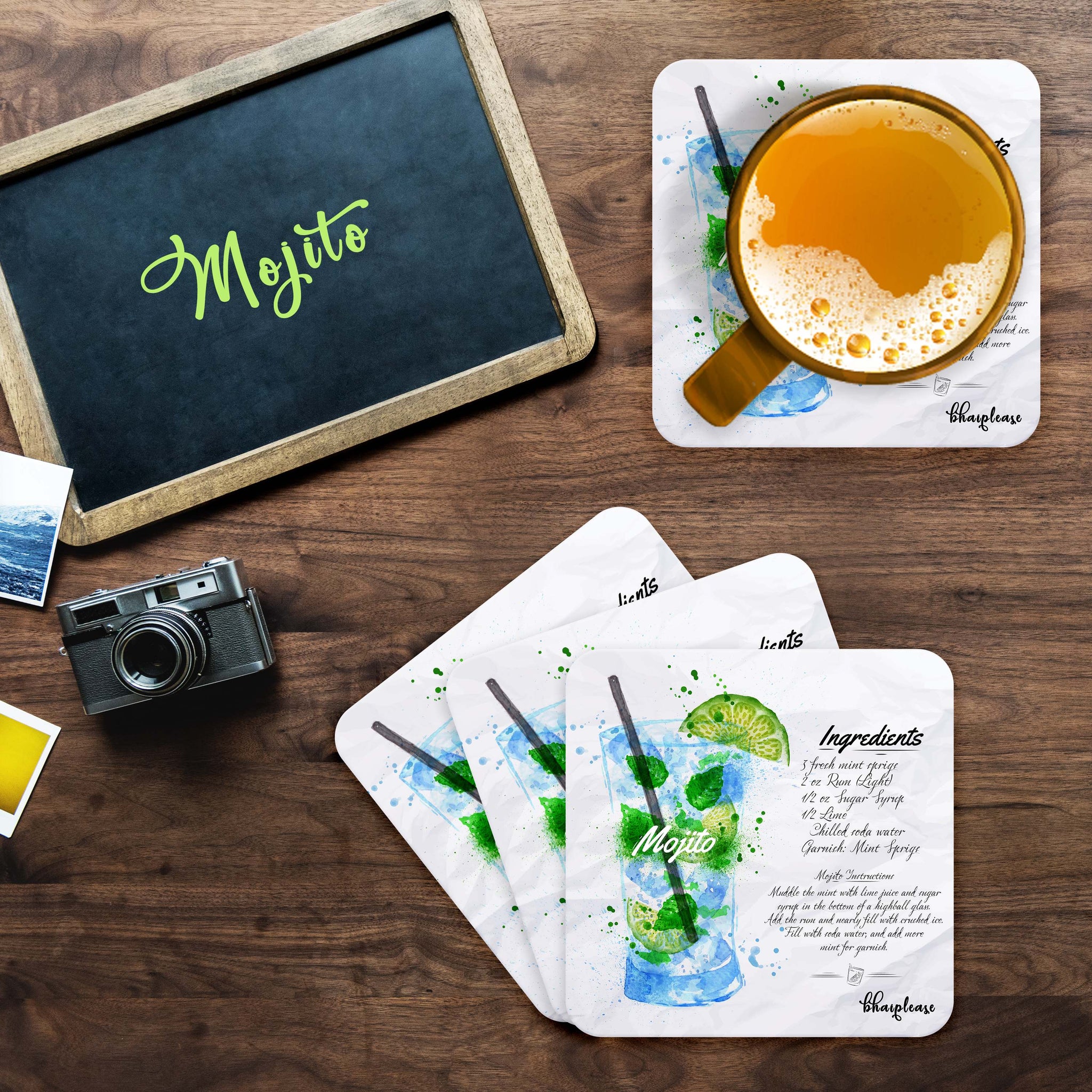 Mojito (White) Wooden Coaster
