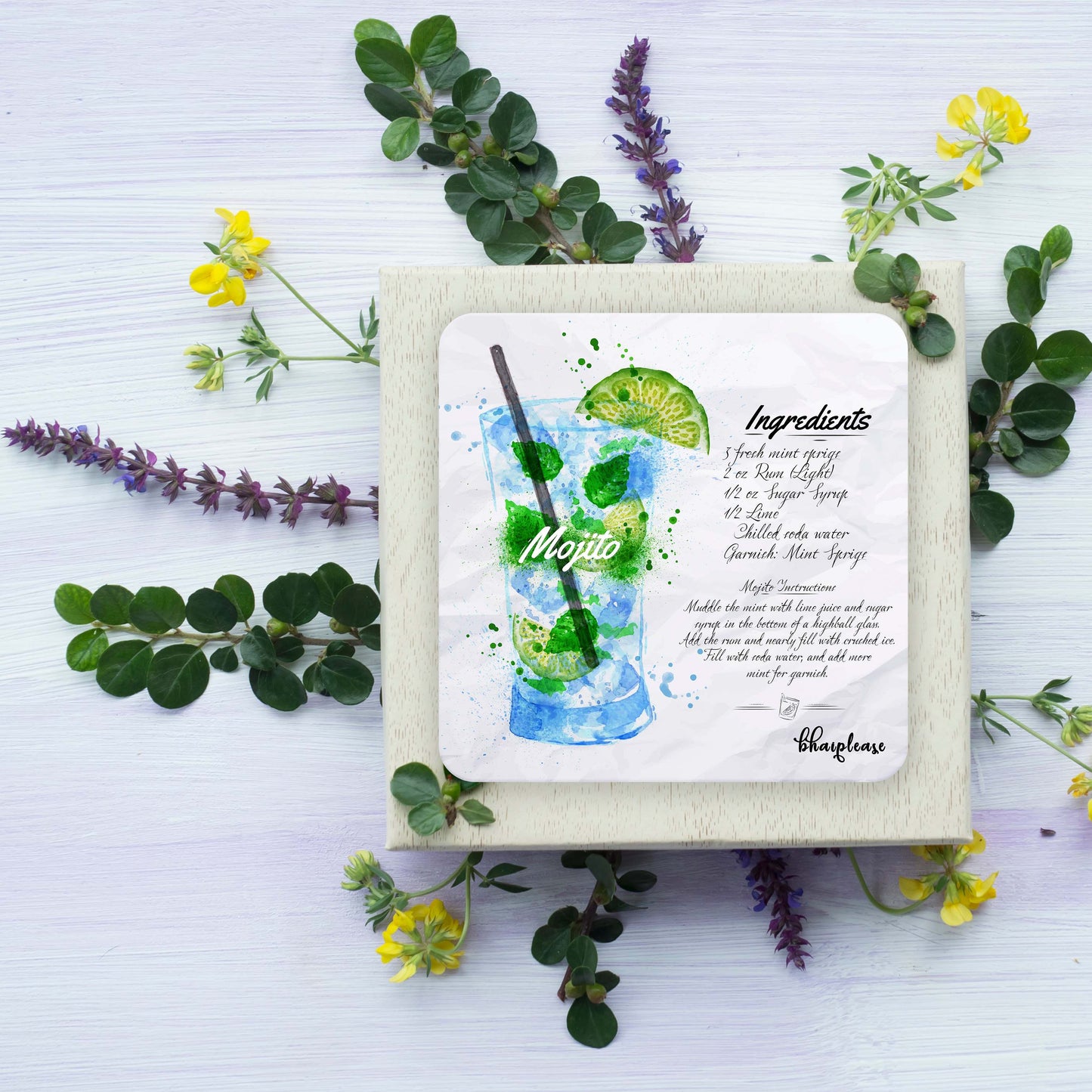 Mojito (White) Wooden Coaster
