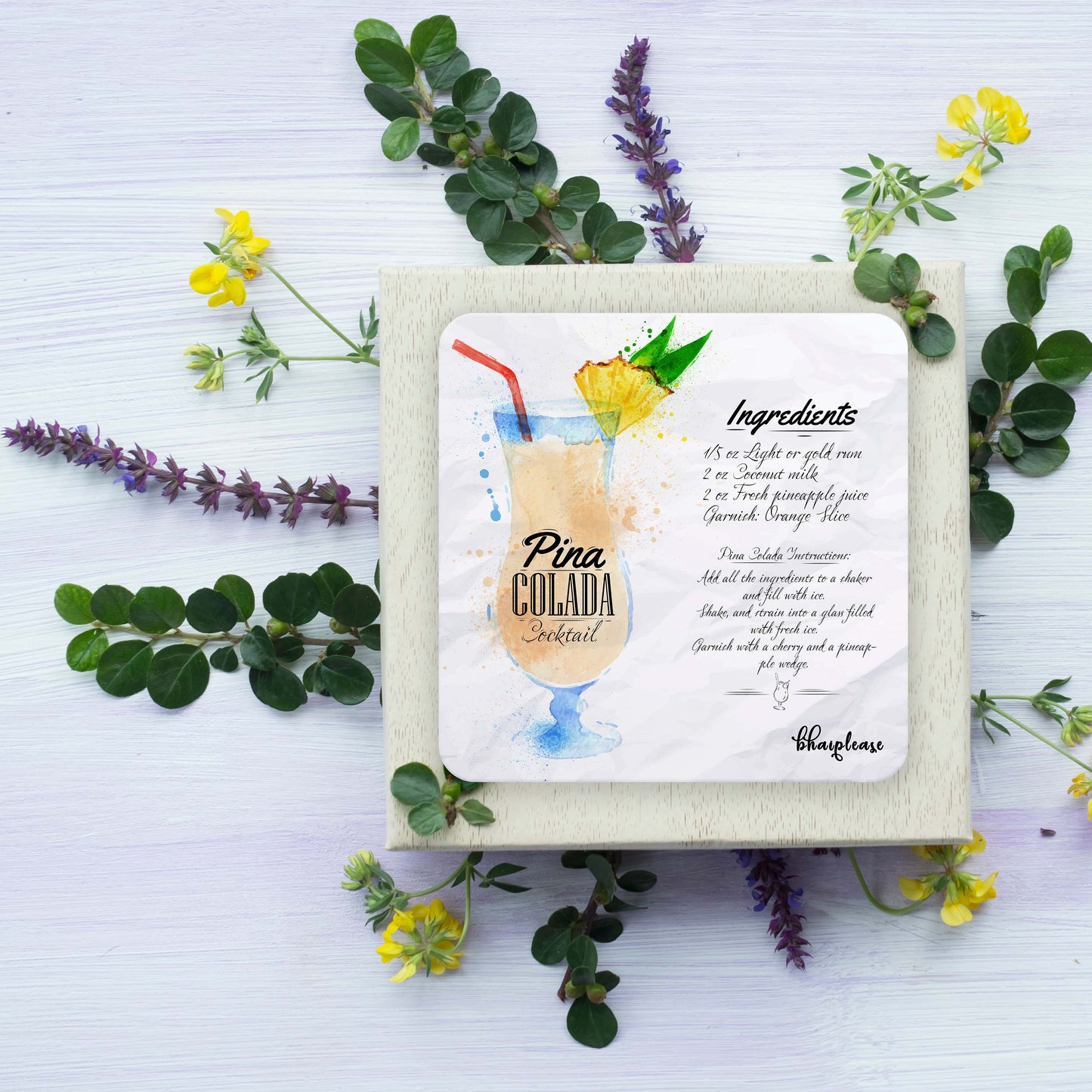 Pina Colada (White) Wooden Coaster