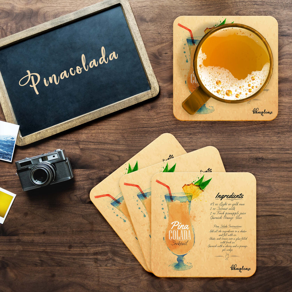 Pina Colada (Yellow) Wooden Coaster Bhai Please India