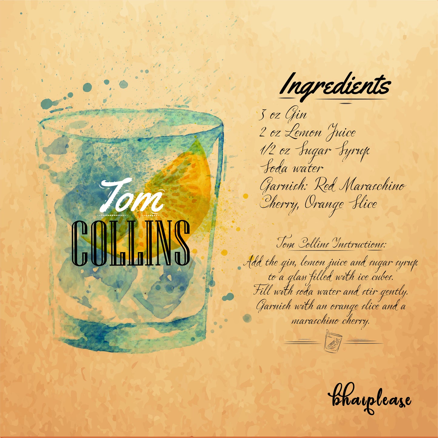 Tom Collins (Yellow) Wooden Coaster
