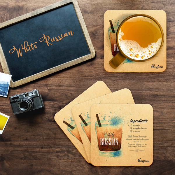 White Russian (Yellow) Wooden Coaster