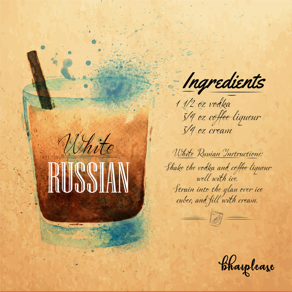 White Russian (Yellow) Wooden Coaster
