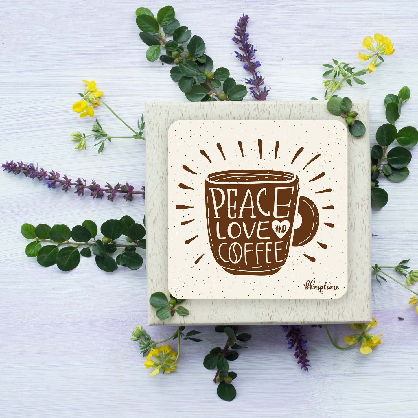 Peace Love Coffee Wooden Coaster