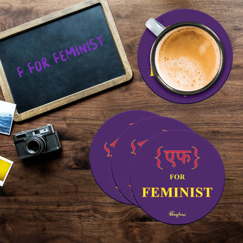 F for Feminist Wooden Coaster