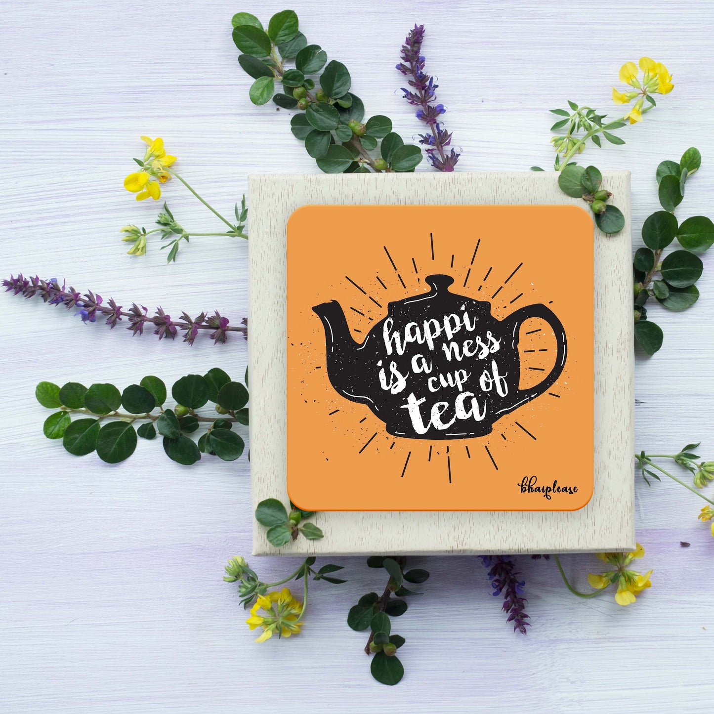 Happiness is a cup of tea Wooden Coaster