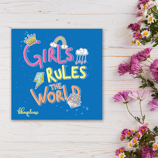 Girls Rule the World Wooden Fridge / Refrigerator Magnet