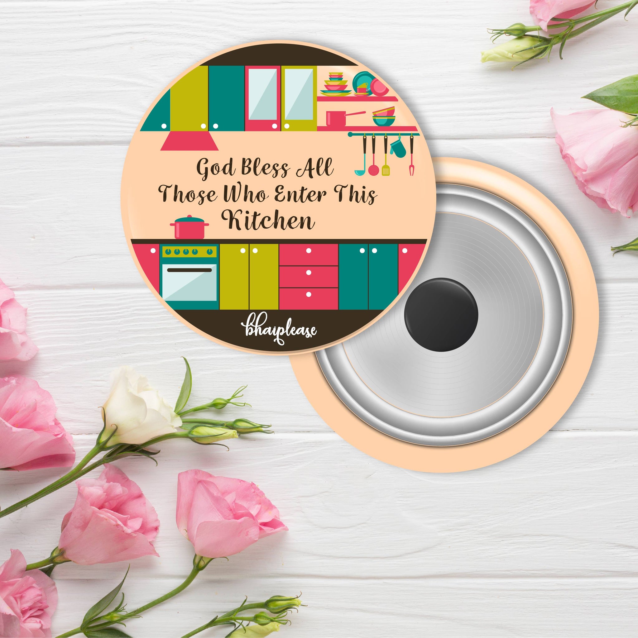 God Bless All Those Who Enter this Kitchen Round Fridge Magnet
