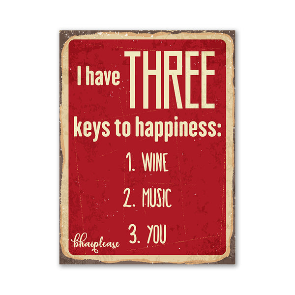I have three keys To Happiness Wine Music You Wooden Fridge / Refrigerator Magnet