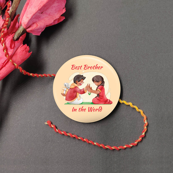 Best Brother in the World Metal Rakhi with Fridge Magnet