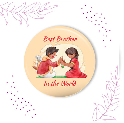 Brother wearing Best Brother in the World Metal Rakhi on his wrist.
