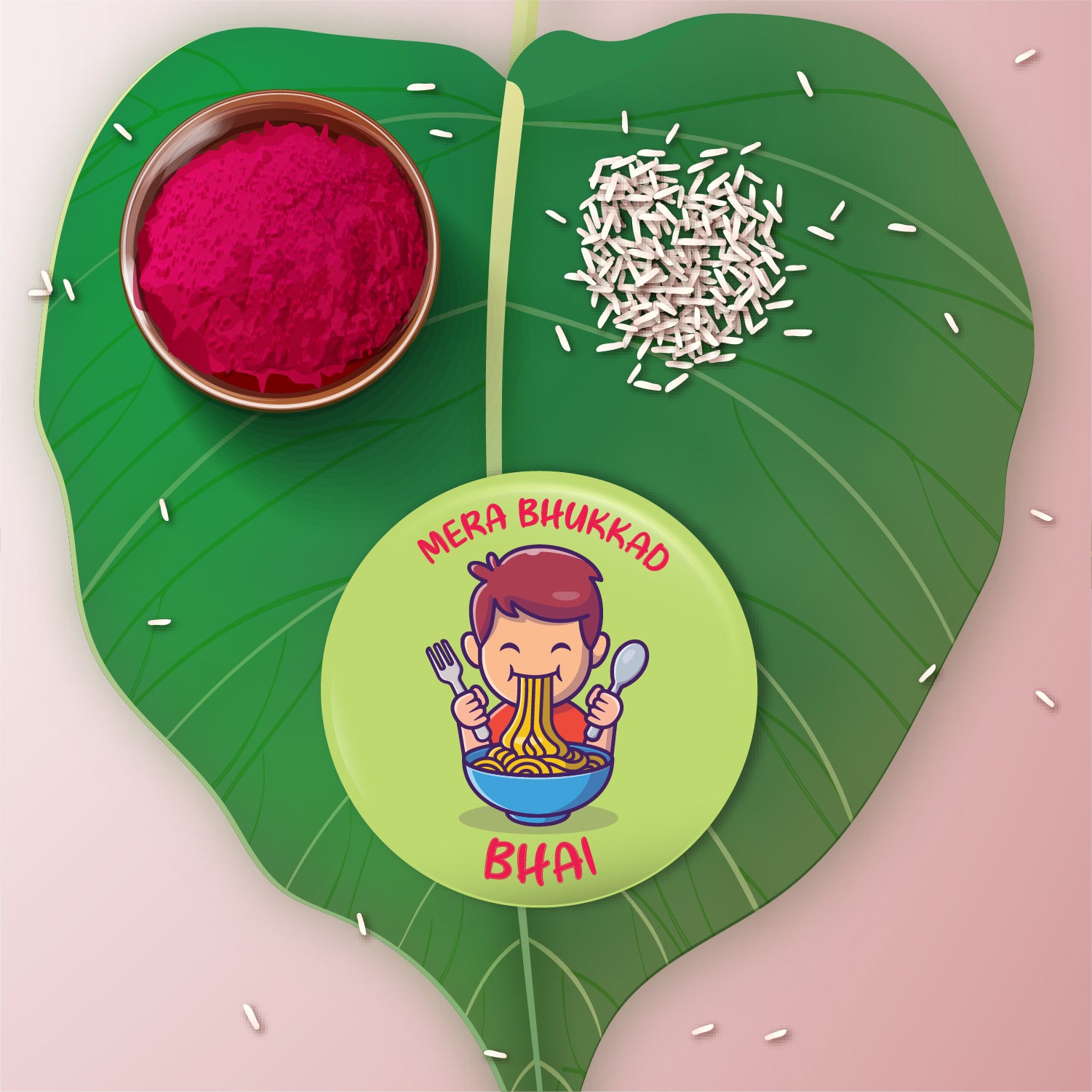 Foodie-themed gift packaging for Bhukkad Bhai Metal Rakhi + Fridge Magnet.