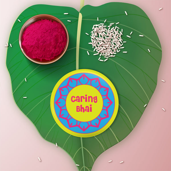 Caring Bhai Metal Rakhi with Fridge Magnet