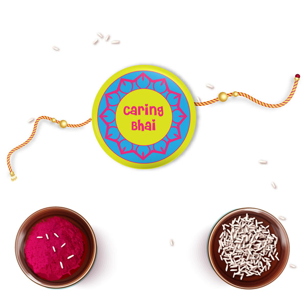 Caring Bhai Metal Rakhi with Fridge Magnet