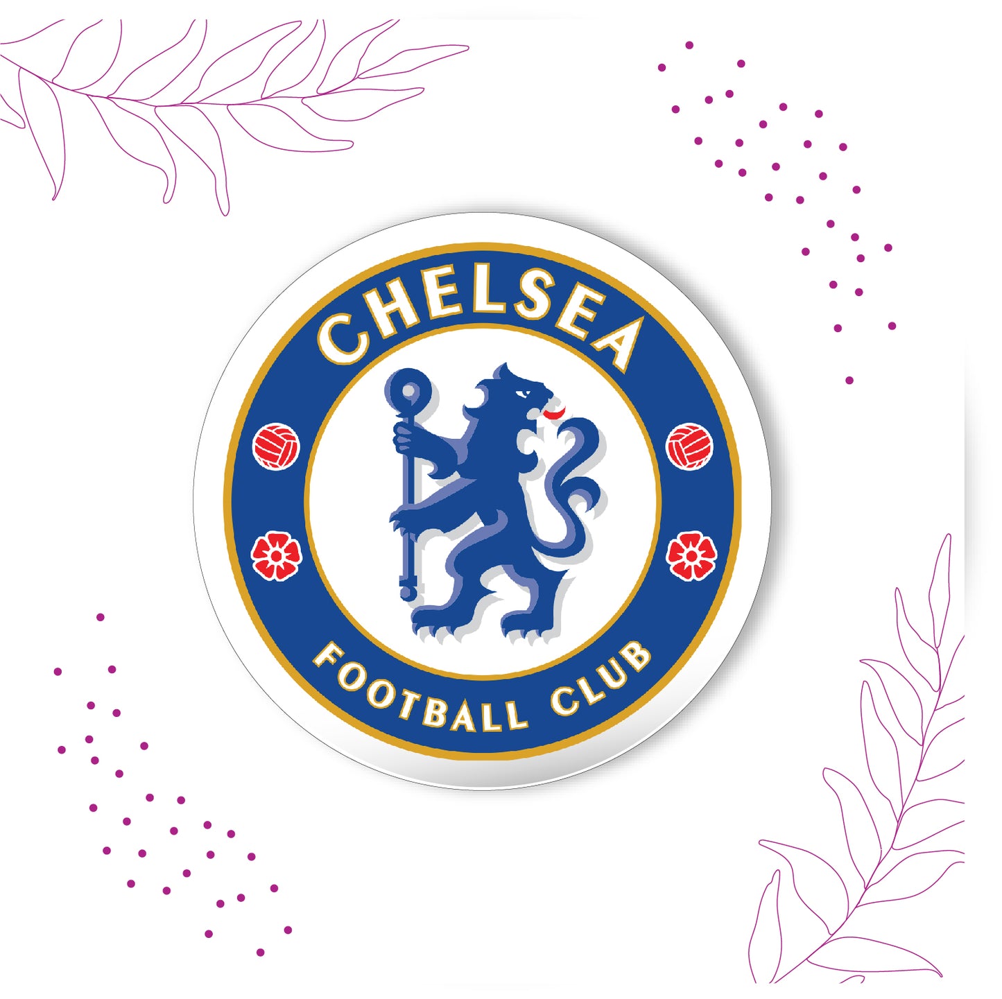 Chelsea FC Rakhi shown both on a thread and as a fridge magnet