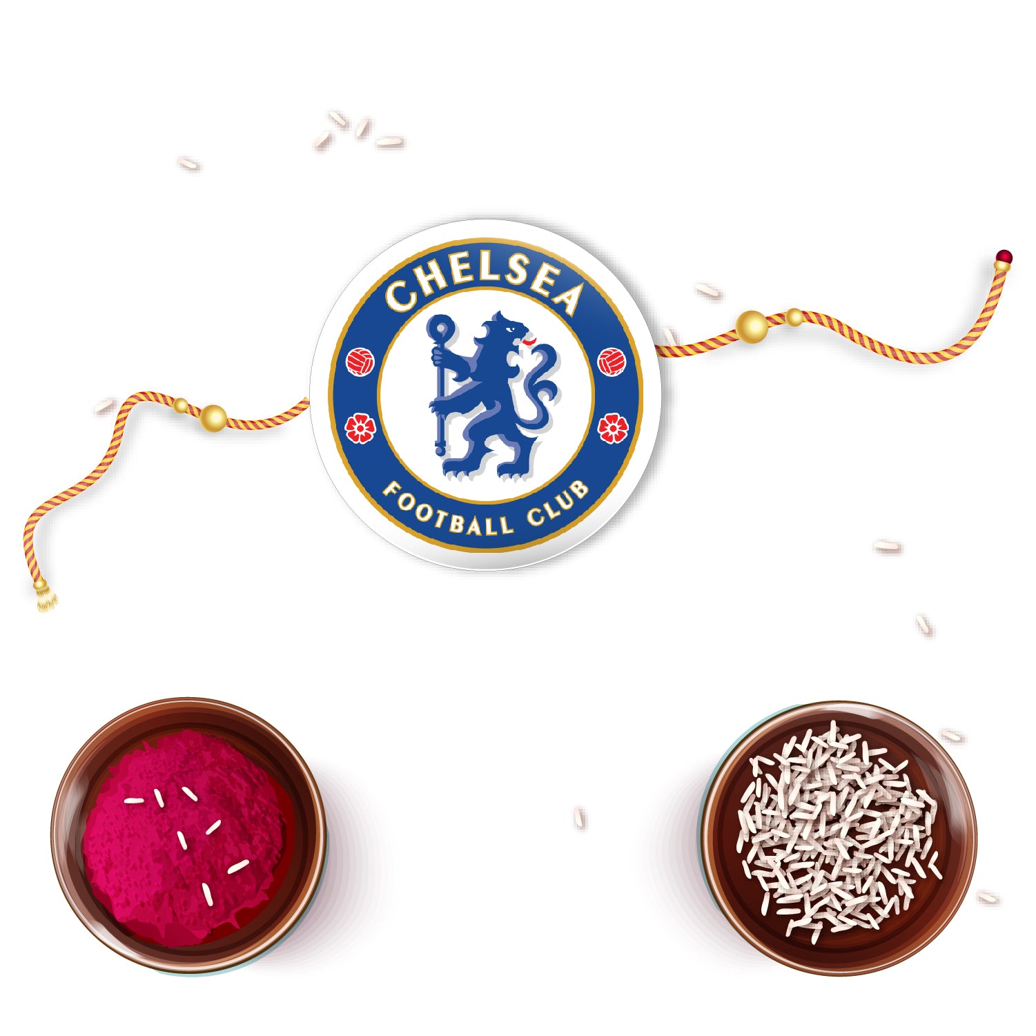 Brother smiling, ready to cheer for Chelsea, with his new Chelsea FC Metal Rakhi