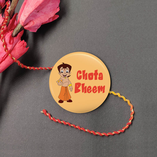 Chota Bheem Metal Rakhi on a thread, with Roli and Chawal for Raksha Bandhan.