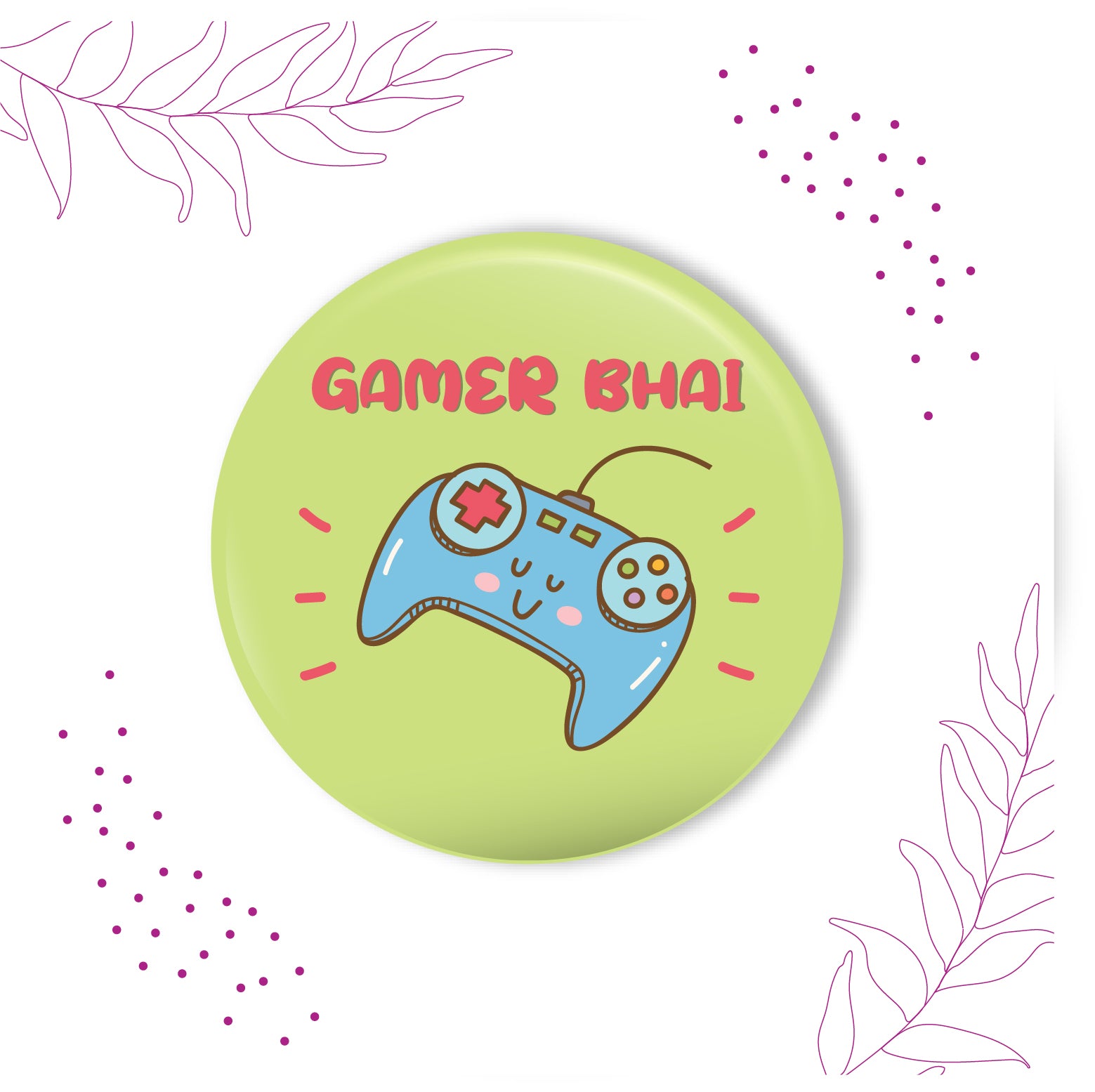 Gamer Bhai metal magnet stuck to a refrigerator door, perhaps in a gaming room