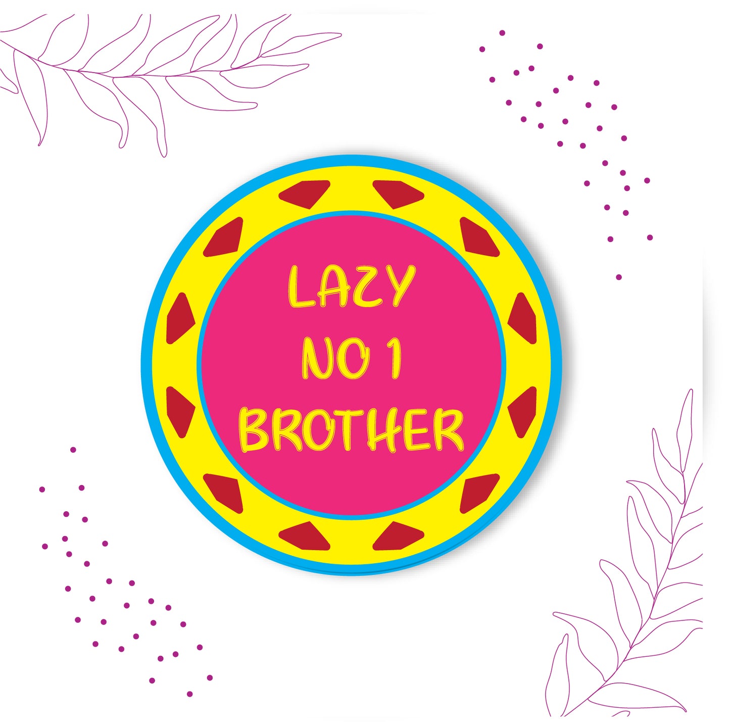 Brother smiling, relaxing, wearing Lazy No 1 Brother Metal Rakhi on his wrist.