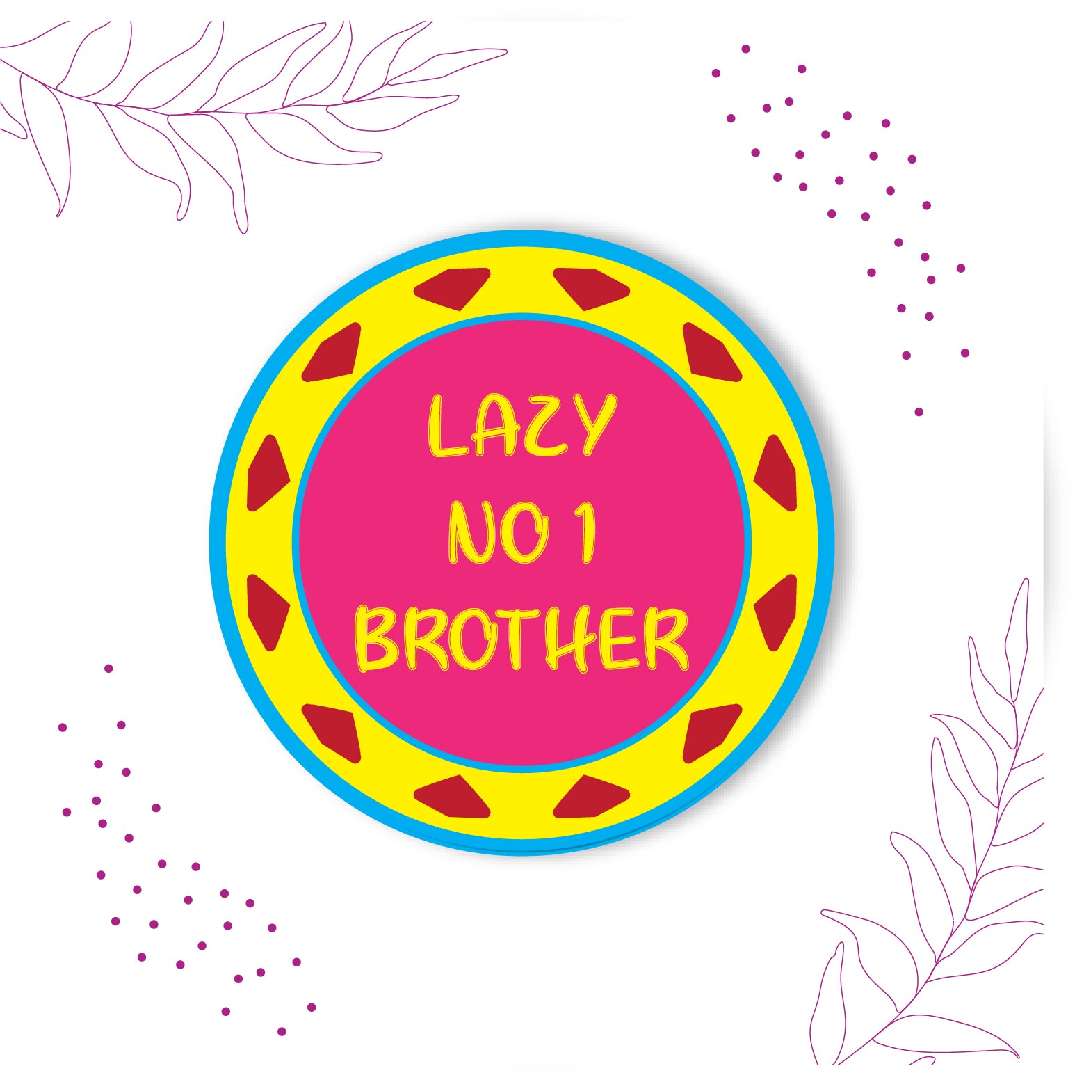 Brother smiling, relaxing, wearing Lazy No 1 Brother Metal Rakhi on his wrist.