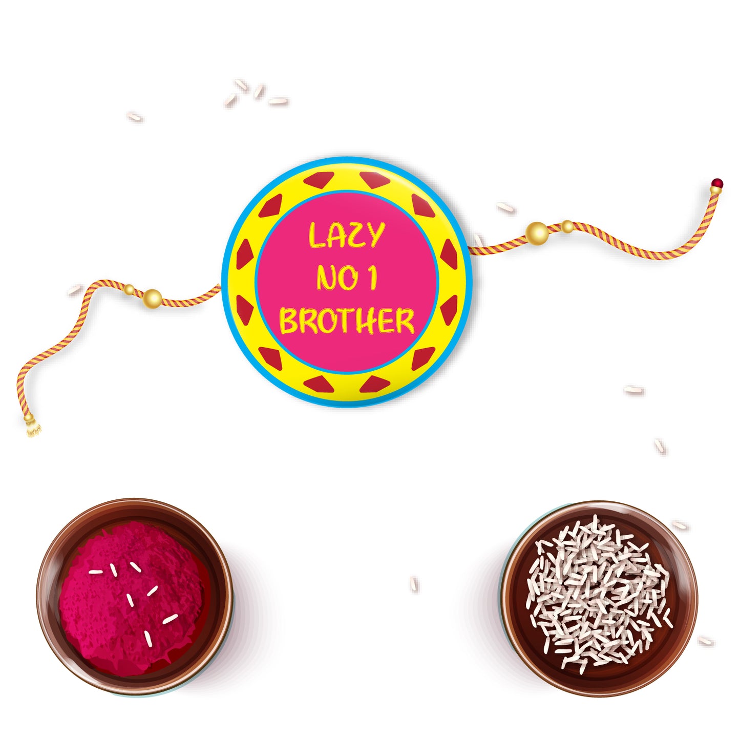 Detailed view showing the metallic finish and quality of the 'Lazy No 1 Brother' Rakhi.