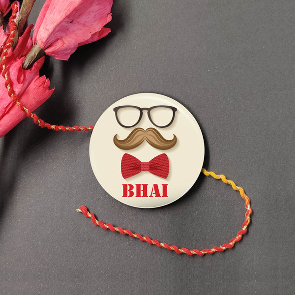 Moustache Bhai Metal Rakhi with Fridge Magnet