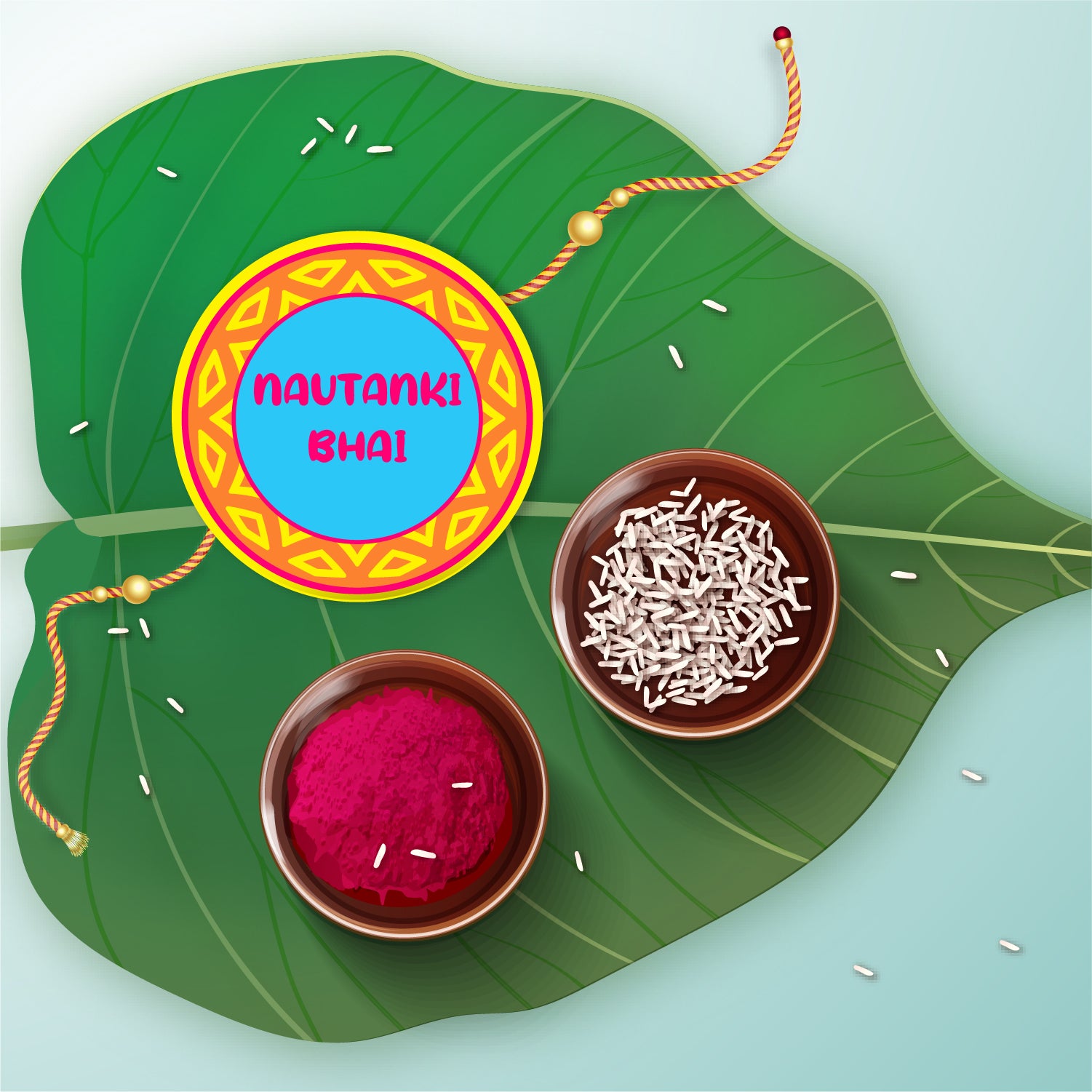 Nautanki Bhai Rakhi shown both on a thread and as a fridge magnet.