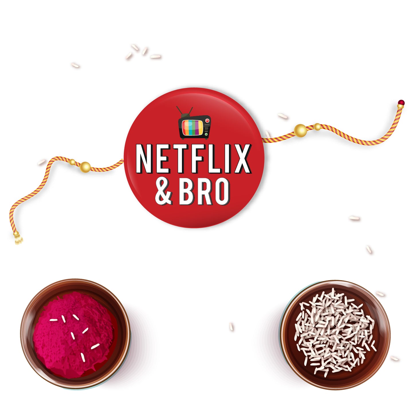 Brother smiling, ready to start a new series, with his new Netflix & Bro Metal Rakhi.