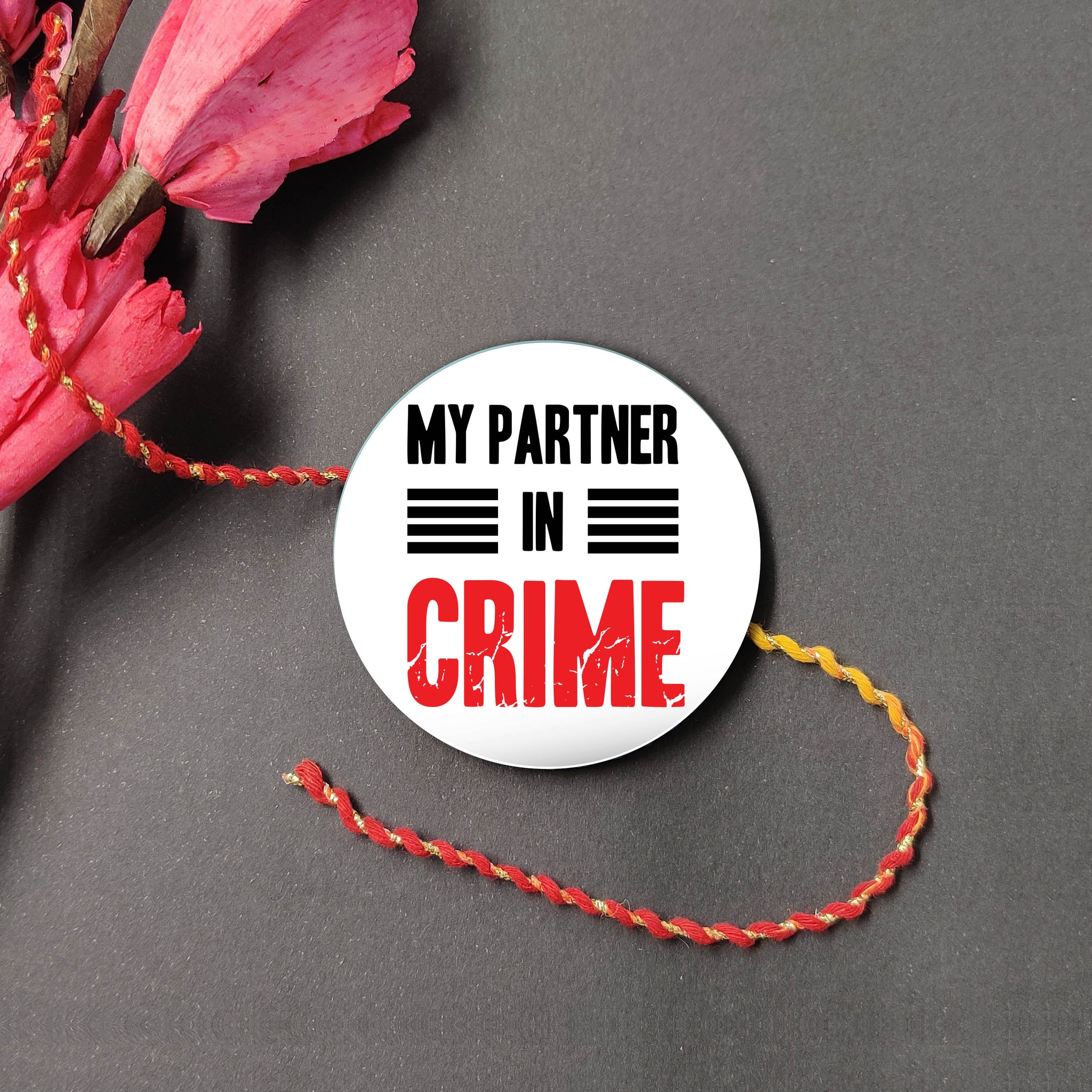 Partner in Crime Metal Rakhi with Fridge Magnet