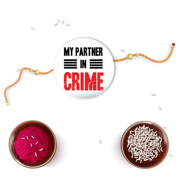 Partner in Crime Metal Rakhi with Fridge Magnet