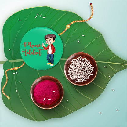 Phone Addict Rakhi shown both on a thread and as a fridge magnet.