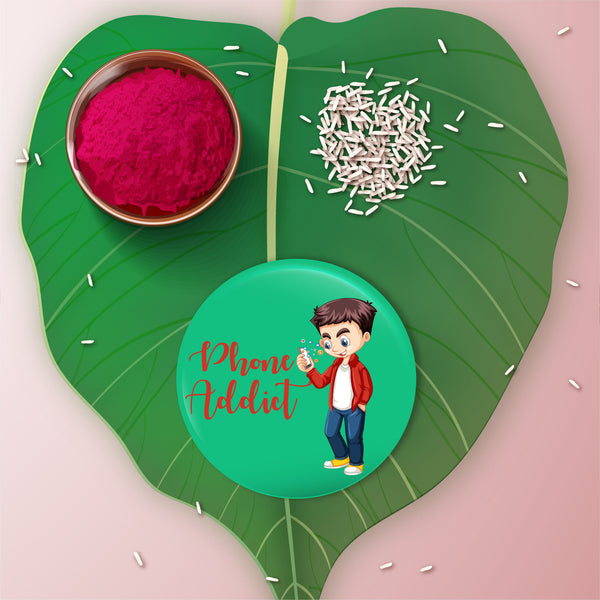 Phone Addict Metal Rakhi with Fridge Magnet