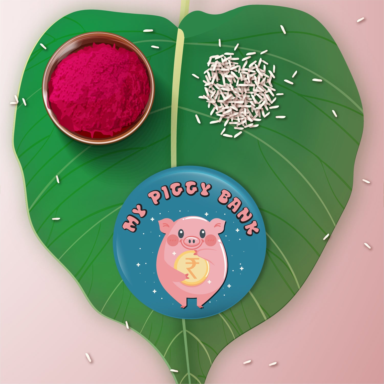 Detailed view showing the metallic finish and quality of the My Piggy Bank Rakhi.