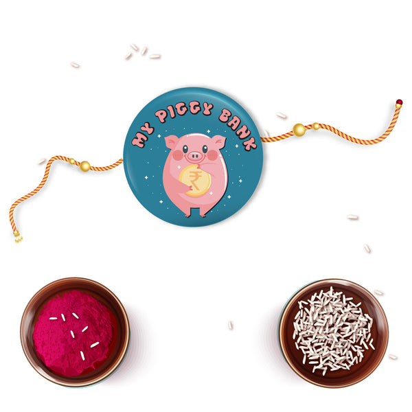 My Piggy Bank Metal Rakhi with Fridge Magnet