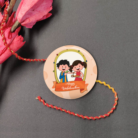 Happy Raksha Bandhan Metal Rakhi with Fridge Magnet