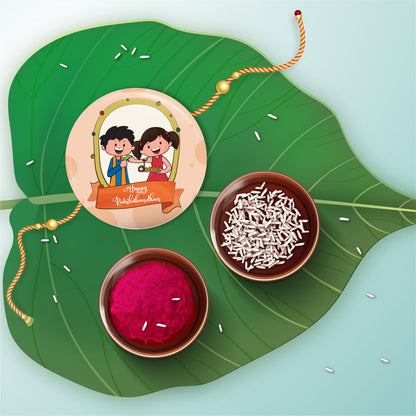 Happy Raksha Bandhan Metal Rakhi with Fridge Magnet
