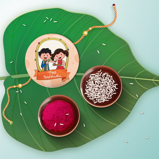 Happy Raksha Bandhan Metal Rakhi with Fridge Magnet