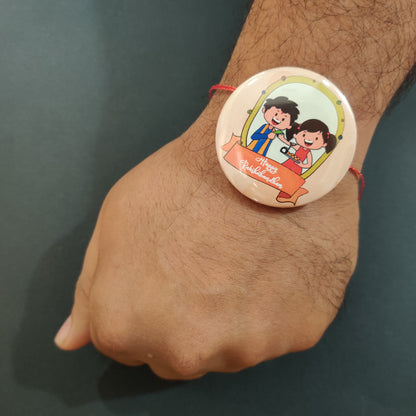 Happy Raksha Bandhan Metal Rakhi with Fridge Magnet