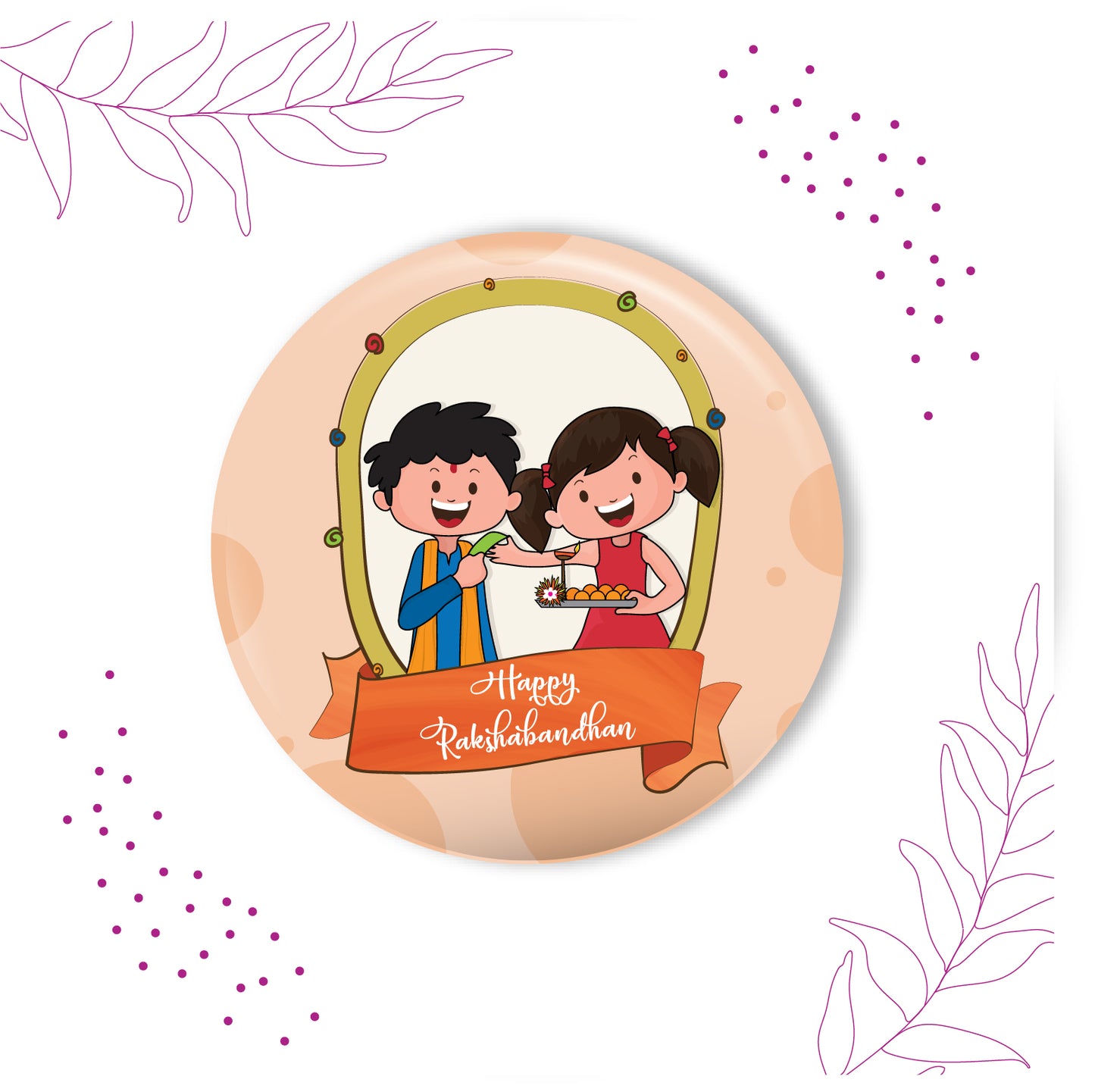Happy Raksha Bandhan Metal Rakhi with Fridge Magnet