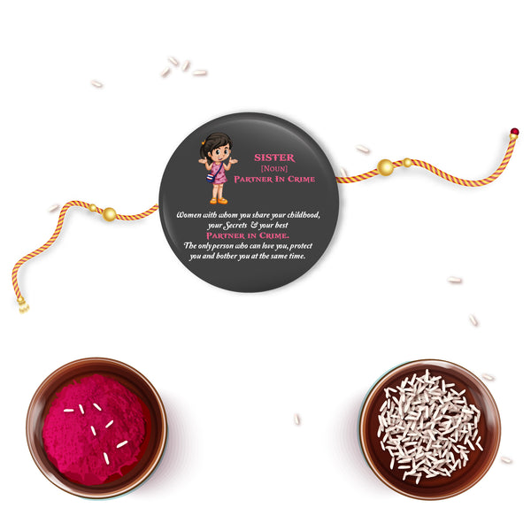 Sister Metal Rakhi/Lumba with Fridge Magnet