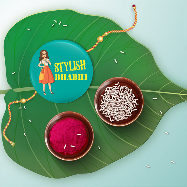 Stylish Bhabhi Metal Rakhi/Lumba with Fridge Magnet