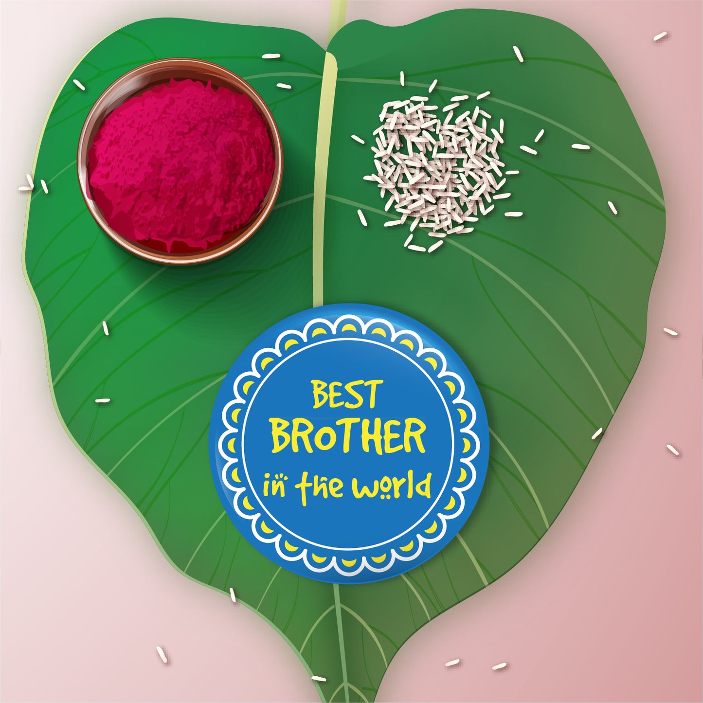 Close-up detail of 'Best Brother in the World' inscription on metal Rakhi and magnet.