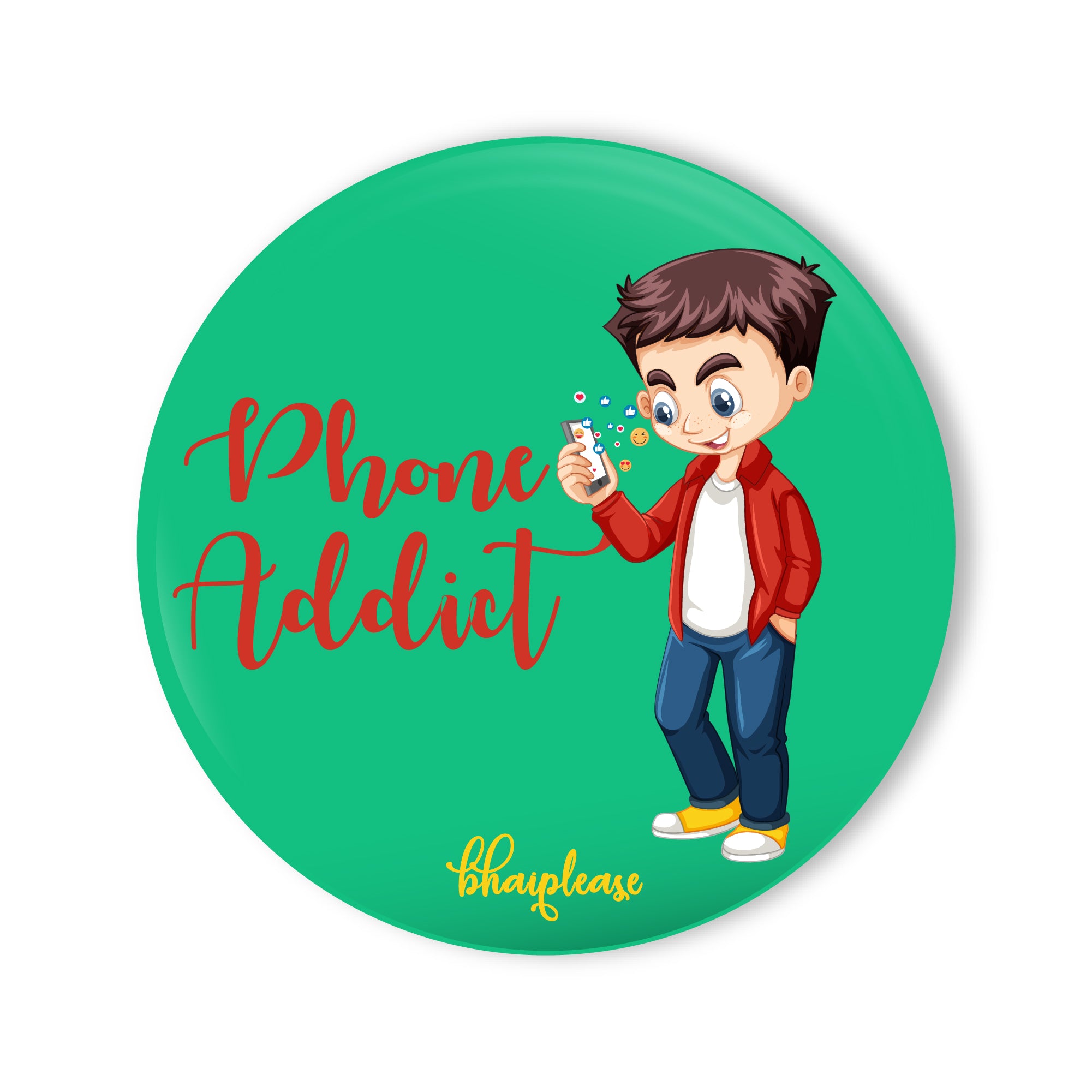 Phone Addict Round Fridge Magnet