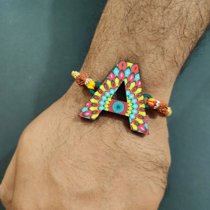 Alphabet A Wooden Rakhi