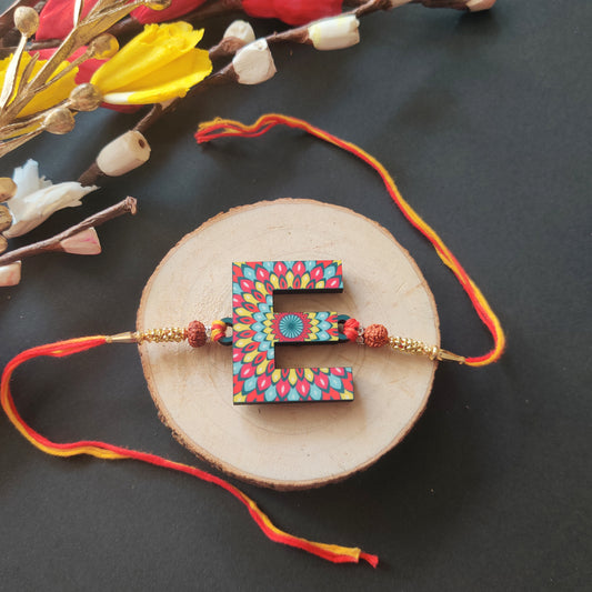 Alphabet E Wooden Rakhi