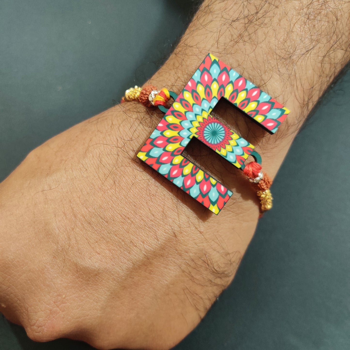 Alphabet E Wooden Rakhi