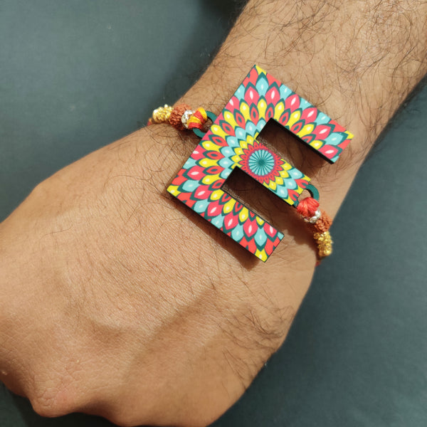 Alphabet E Wooden Rakhi