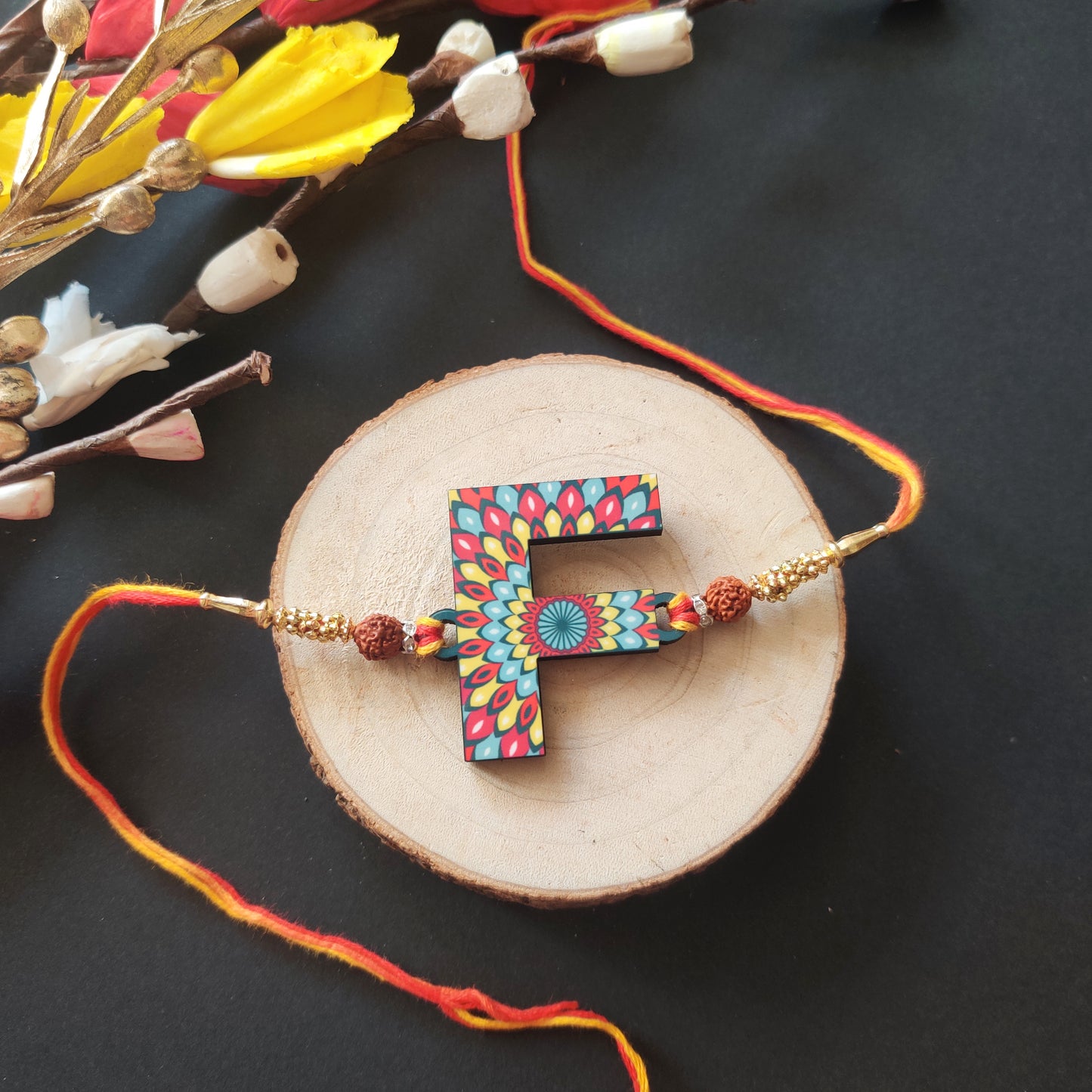 Alphabet F Wooden Rakhi